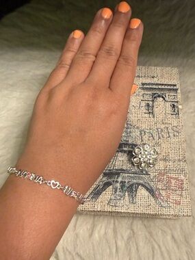 2 Piece Silver Heart NANA Bracelet and Flower Brooch